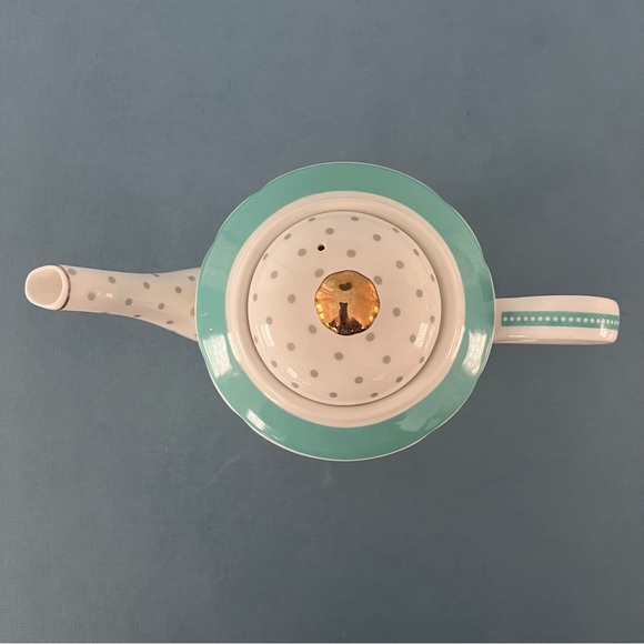 Grace’s Teaware Josephine Aqua Polka Dot Gold Porcelain Teapot - Picture 5 of 8